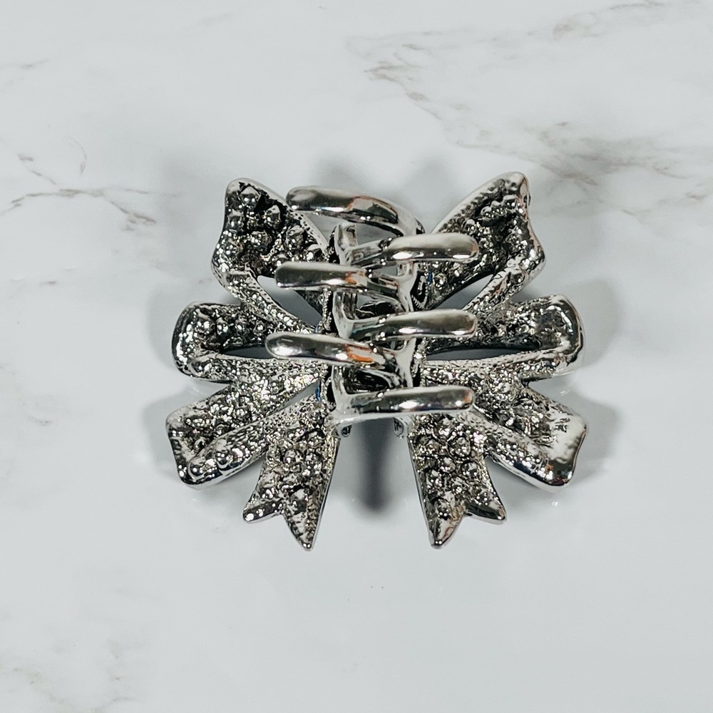 Silver & Rhinestone Bow Hair Clip - Picture 3 of 8